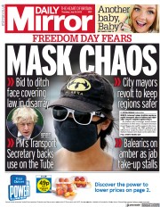 Daily Mirror () Newspaper Front Page for 15 July 2021
