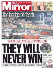 Daily Mirror () Newspaper Front Page for 15 August 2018