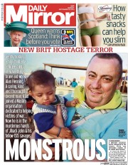 Daily Mirror () Newspaper Front Page for 15 September 2014