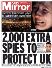 Daily Mirror () Newspaper Front Page for 16 November 2015