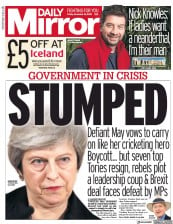 Daily Mirror () Newspaper Front Page for 16 November 2018