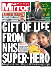 Daily Mirror () Newspaper Front Page for 16 December 2019