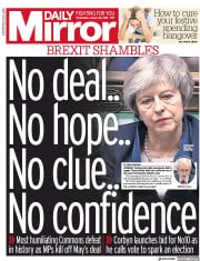 Daily Mirror () Newspaper Front Page for 16 January 2019