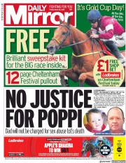 Daily Mirror () Newspaper Front Page for 16 March 2018