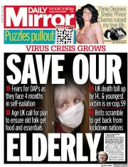 Daily Mirror () Newspaper Front Page for 16 March 2020