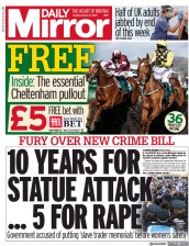 Daily Mirror () Newspaper Front Page for 16 March 2021