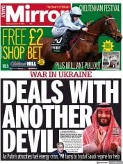 Daily Mirror () Newspaper Front Page for 16 March 2022