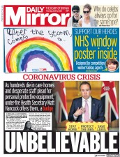 Daily Mirror () Newspaper Front Page for 16 April 2020