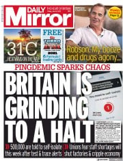 Daily Mirror () Newspaper Front Page for 16 July 2021