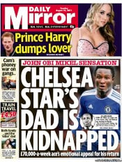 Daily Mirror () Newspaper Front Page for 16 August 2011
