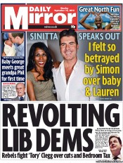 Daily Mirror () Newspaper Front Page for 16 September 2013