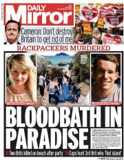 Daily Mirror () Newspaper Front Page for 16 September 2014