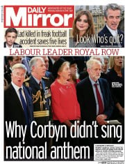 Daily Mirror () Newspaper Front Page for 16 September 2015