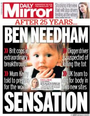 Daily Mirror () Newspaper Front Page for 16 September 2016