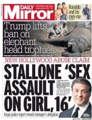 Daily Mirror () Newspaper Front Page for 17 November 2017