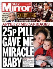 Daily Mirror () Newspaper Front Page for 17 January 2014