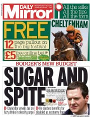 Daily Mirror () Newspaper Front Page for 17 March 2016