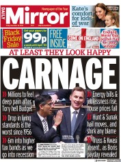 Daily Mirror () Newspaper Front Page for 18 November 2022