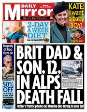 Daily Mirror () Newspaper Front Page for 18 March 2013