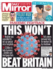 Daily Mirror () Newspaper Front Page for 18 March 2020