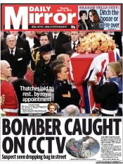 Daily Mirror () Newspaper Front Page for 18 April 2013