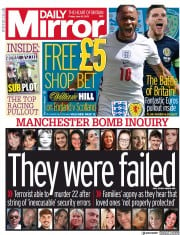 Daily Mirror () Newspaper Front Page for 18 June 2021