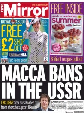 Daily Mirror () Newspaper Front Page for 18 June 2022