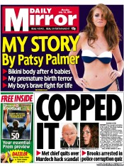 Daily Mirror () Newspaper Front Page for 18 July 2011