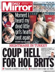 Daily Mirror () Newspaper Front Page for 18 July 2016