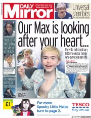 Daily Mirror () Newspaper Front Page for 19 October 2017