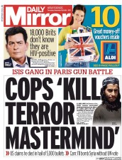 Daily Mirror () Newspaper Front Page for 19 November 2015