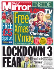 Daily Mirror () Newspaper Front Page for 19 December 2020