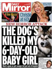 Daily Mirror () Newspaper Front Page for 19 February 2014