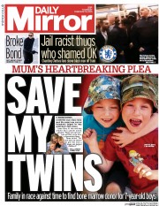 Daily Mirror () Newspaper Front Page for 19 February 2015