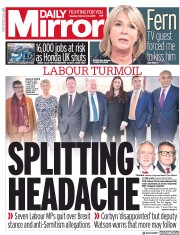 Daily Mirror () Newspaper Front Page for 19 February 2019