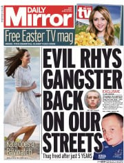 Daily Mirror () Newspaper Front Page for 19 April 2014
