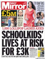 Daily Mirror () Newspaper Front Page for 19 May 2014