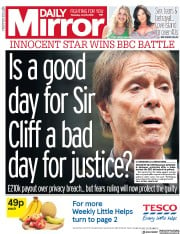 Daily Mirror () Newspaper Front Page for 19 July 2018