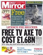 Daily Mirror () Newspaper Front Page for 19 July 2019