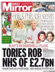 Daily Mirror () Newspaper Front Page for 1 October 2018