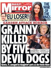 Daily Mirror () Newspaper Front Page for 1 November 2012