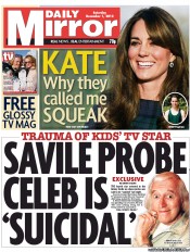 Daily Mirror () Newspaper Front Page for 1 December 2012