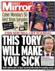 Daily Mirror () Newspaper Front Page for 1 December 2014