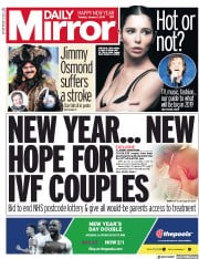 Daily Mirror () Newspaper Front Page for 1 January 2019
