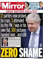 Daily Mirror () Newspaper Front Page for 1 February 2022
