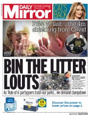 Daily Mirror () Newspaper Front Page for 1 April 2021