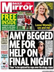 Daily Mirror () Newspaper Front Page for 1 August 2011