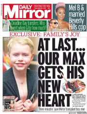Daily Mirror () Newspaper Front Page for 1 September 2017