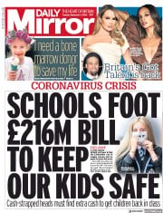 Daily Mirror () Newspaper Front Page for 1 September 2020