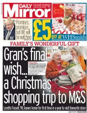 Daily Mirror () Newspaper Front Page for 20 December 2019